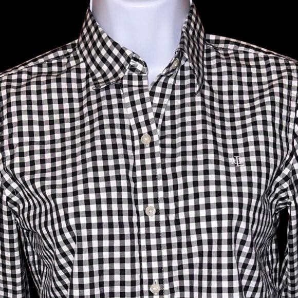 Lauren Ralph Lauren Petite￼ Black/White Check Button Up Shirt Size Small - Picture 5 of 5